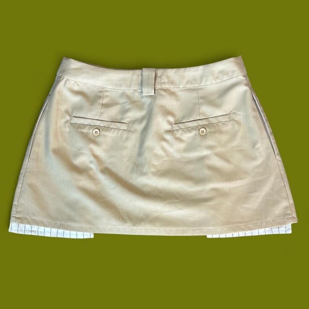 Isalis Pleated Mini Skirt Tan Pinstripe Peekaboo Pockets - Size small - Picture 2 of 3